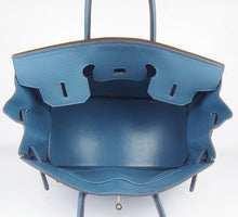 Load image into Gallery viewer, Hermes Birkin 35cm Cattle Skin Vein Handbags Blue Golden
