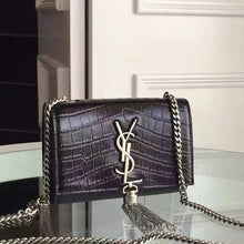 Load image into Gallery viewer, Yves Saint Laurent Small Monogram Tassel Satchel In Black Crocodile Leather
