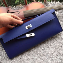 Load image into Gallery viewer, Hermes Blue Handcrafted Kelly Cut Clutch
