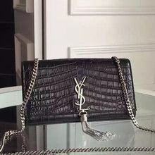 Load image into Gallery viewer, Yves Saint Laurent Medium Monogram Tassel Satchel In Grey Crocodile Leather
