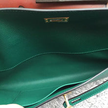 Load image into Gallery viewer, Hermes Green Handcrafted Kelly Cut Clutch
