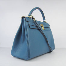 Load image into Gallery viewer, Hermes Kelly 32cm Togo Leather Handbag Blue/Golden
