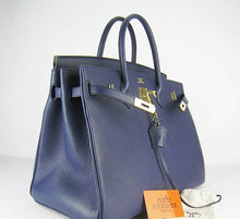 Load image into Gallery viewer, Hermes Birkin 35cm Togo Leather Handbags 6099 Dark Blue Golden
