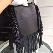 Load image into Gallery viewer, Yves Saint Laurent Anita Fringed Flat Bag In Black Leather
