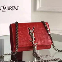 Load image into Gallery viewer, Yves Saint Laurent Small Monogram Tassel Satchel In Red Crocodile Leather
