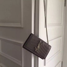 Load image into Gallery viewer, Yves Saint Laurent Small Monogram Satchel Bag In Grey Crocodile Leather
