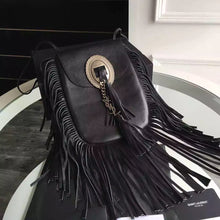 Load image into Gallery viewer, Yves Saint Laurent Anita Fringed Flat Bag In Black Leather
