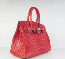 Load image into Gallery viewer, Hermes Birkin 30cm Crocodile Head Vein Handbags Red Silver
