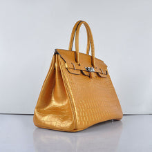 Load image into Gallery viewer, Hermes Birkin 35cm 6089 New Golden Crocodile Vein Handbags Silver
