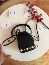 Load image into Gallery viewer, Fendi Black Mini Mon Tresor Pearls Bucket Bag
