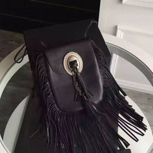 Load image into Gallery viewer, Yves Saint Laurent Anita Fringed Flat Bag In Black Leather
