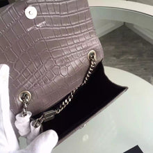 Load image into Gallery viewer, Yves Saint Laurent Small Monogram Tassel Satchel In Grey Crocodile Leather
