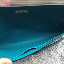 Load image into Gallery viewer, Hermes Turquoise Handcrafted Kelly Cut Clutch
