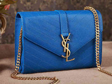 Load image into Gallery viewer, Yves Saint Laurent Small Monogramme Satchel Blue Grain Textured Matelasse Leather
