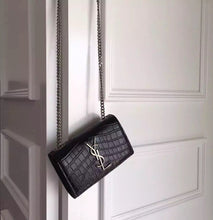Load image into Gallery viewer, Yves Saint Laurent Small Monogram Satchel Bag In Black Crocodile Leather
