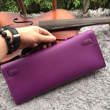 Load image into Gallery viewer, Hermes Purple Handcrafted Kelly Cut Clutch
