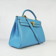 Load image into Gallery viewer, Hermes Kelly 35cm Togo Leather Handbag Light Blue/Golden
