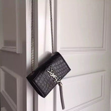 Load image into Gallery viewer, Yves Saint Laurent Small Monogram Tassel Satchel In Black Crocodile Leather
