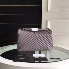 Load image into Gallery viewer, Yves Saint Laurent Large Monogram College Bag in Grey Goatskin
