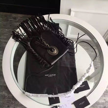 Load image into Gallery viewer, Yves Saint Laurent Anita Fringed Flat Bag In Black Leather
