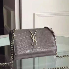 Load image into Gallery viewer, Yves Saint Laurent Small Monogram Satchel Bag In Grey Crocodile Leather
