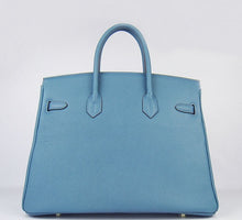 Load image into Gallery viewer, Hermes Birkin 35cm Cattle Skin Vein Handbags Blue Golden
