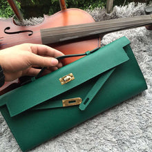 Load image into Gallery viewer, Hermes Green Handcrafted Kelly Cut Clutch
