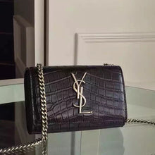Load image into Gallery viewer, Yves Saint Laurent Small Monogram Satchel Bag In Black Crocodile Leather
