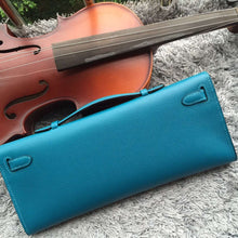 Load image into Gallery viewer, Hermes Turquoise Handcrafted Kelly Cut Clutch
