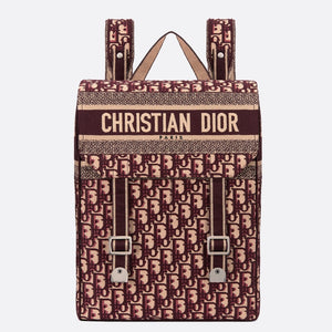 Dior Backpack In Burgundy Oblique Embroidered Canvas