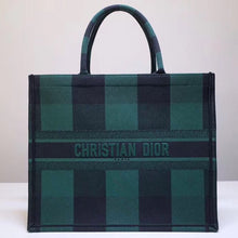 Load image into Gallery viewer, Dior Book Tote Bag In Green/Black Check Embroidered Canvas
