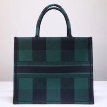Load image into Gallery viewer, Dior Book Tote Bag In Green/Black Check Embroidered Canvas
