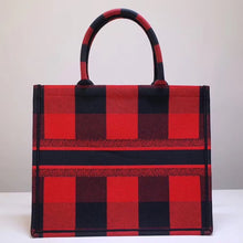 Load image into Gallery viewer, Dior Book Tote Bag In Red/Black Check Embroidered Canvas
