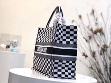 Load image into Gallery viewer, Dior Embroidered Book Tote In Checkered Canvas
