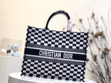 Load image into Gallery viewer, Dior Embroidered Book Tote In Checkered Canvas
