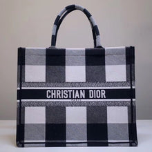 Load image into Gallery viewer, Dior Book Tote Bag In White/Black Check Embroidered Canvas
