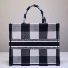 Load image into Gallery viewer, Dior Book Tote Bag In White/Black Check Embroidered Canvas
