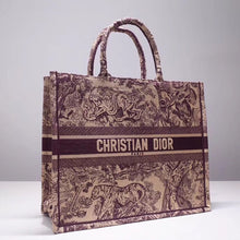 Load image into Gallery viewer, Dior Burgundy Book Tote Toile De Jouy Bag
