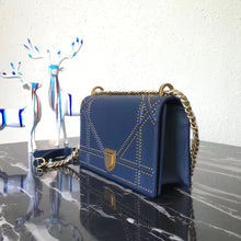 Load image into Gallery viewer, Dior Diorama Bag In Blue Studded Lambskin
