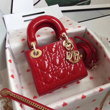 Load image into Gallery viewer, Dior Red Patent Mini Lady Dior Bag With Chain
