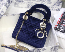 Load image into Gallery viewer, Dior Blue Velvet Mini Lady Dior Bag With Chain
