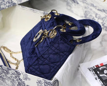 Load image into Gallery viewer, Dior Blue Velvet Mini Lady Dior Bag With Chain
