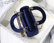 Load image into Gallery viewer, Dior Blue Velvet Mini Lady Dior Bag With Chain
