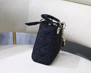 Dior Black Velvet Mini Lady Dior Bag With Chain