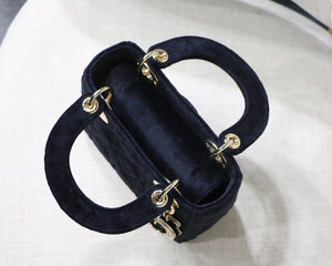 Dior Black Velvet Mini Lady Dior Bag With Chain