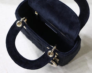 Dior Black Velvet Mini Lady Dior Bag With Chain