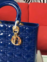 Load image into Gallery viewer, Dior Large Lady Dior Bag In Blue Patent Leather
