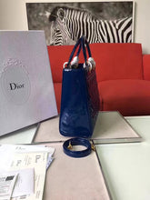 Load image into Gallery viewer, Dior Large Lady Dior Bag In Blue Patent Leather
