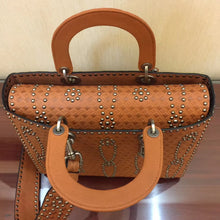 Load image into Gallery viewer, Dior Large Lady Dior Bag In Brown Studded Calfskin
