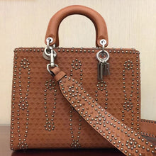 Load image into Gallery viewer, Dior Large Lady Dior Bag In Brown Studded Calfskin
